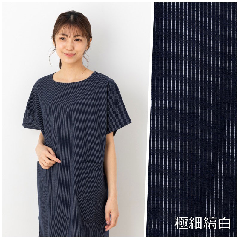 日本製 後ボタン 半袖 レディース チュニック 久留米 ドビー織 ワンピース ブラウス 割烹着 和柄 エプロン おしゃれ 母の日 プレゼント ファッション