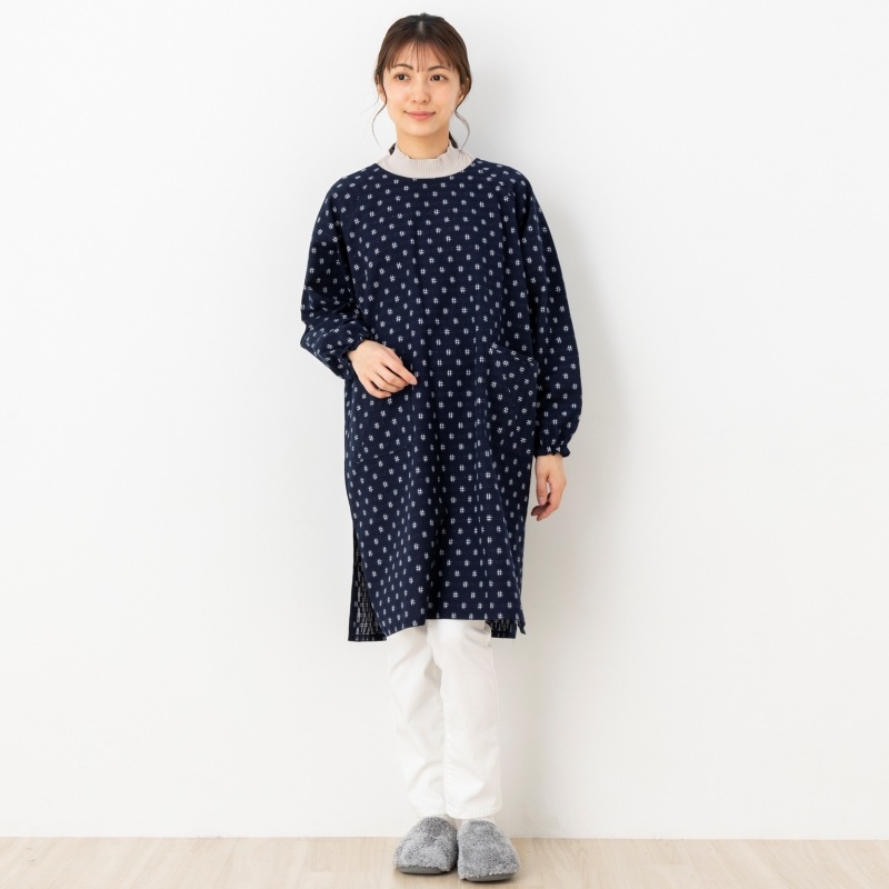 女性用裏開きダブルステッチ割烹着 久留米織＜日本製＞カッポー