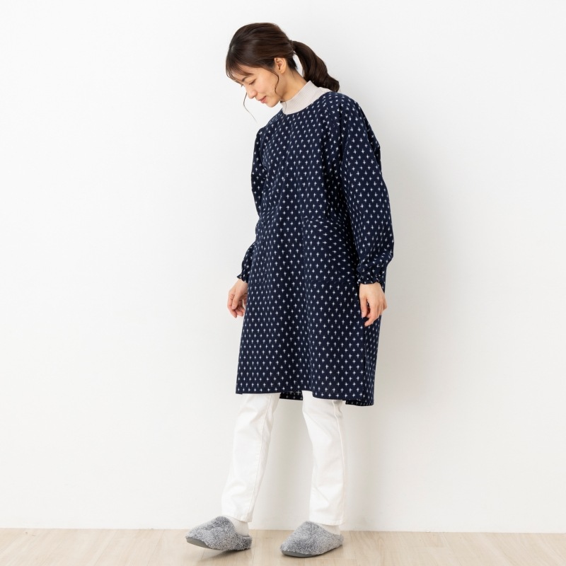 女性用裏開きダブルステッチ割烹着 久留米織＜日本製＞カッポー かっぽう着 母の日 おしゃれ プレゼント ファッション 着母