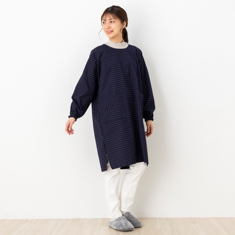 女性用裏開きダブルステッチ割烹着 久留米織＜日本製＞カッポー かっぽう着 母の日 おしゃれ プレゼント ファッション 着母