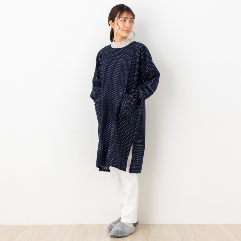 女性用裏開きダブルステッチ割烹着 久留米織＜日本製＞カッポー