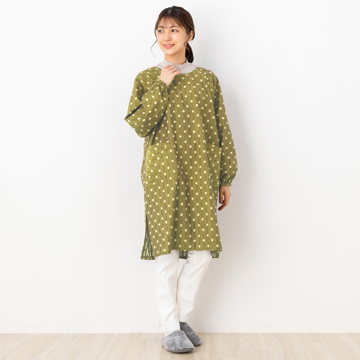 女性用裏開きダブルステッチ割烹着 久留米織＜日本製＞カッポー かっぽう着 母の日 おしゃれ プレゼント ファッション 着母