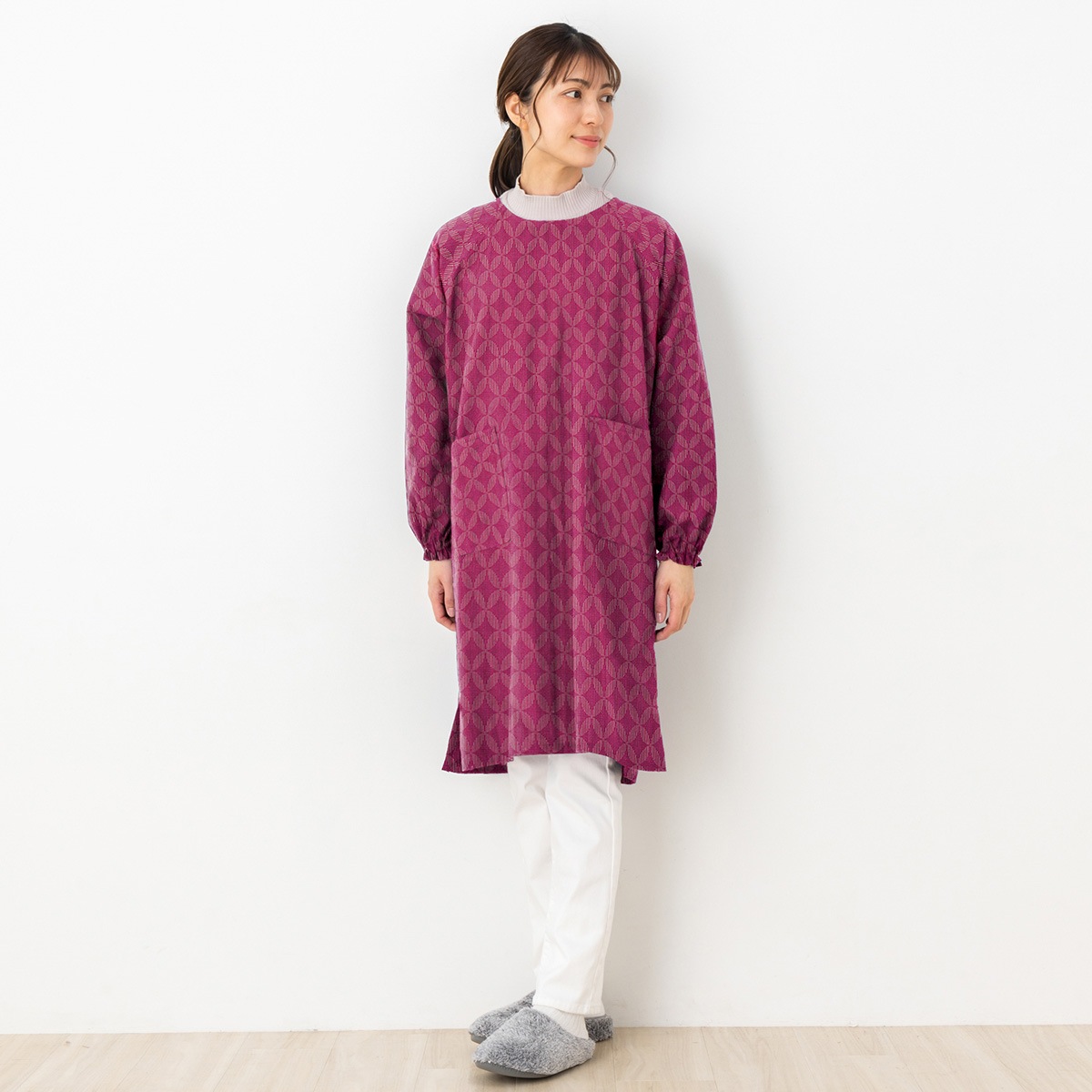 女性用裏開きダブルステッチ割烹着 久留米織＜日本製＞カッポー かっぽう着 母の日 おしゃれ プレゼント ファッション 着母