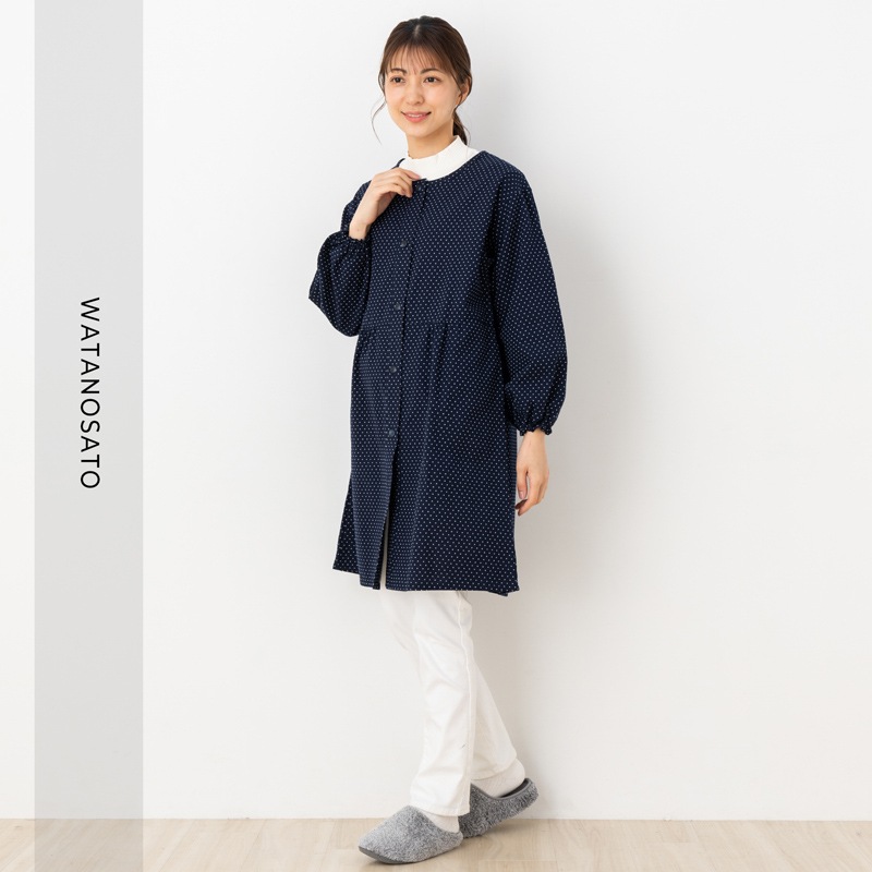 さっと羽織れる前ボタン割烹着 ドビー織 エプロン キッチン 制服 作業着 ユニフォーム 和柄 絣柄 母の日 敬老の日