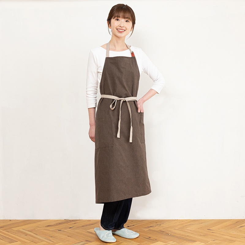 日本製 カフェスタイル エプロン 久留米織 レディース メンズ 男女兼用 先染めタンブラー加工 カフェエプロン キッチン カジュアル 作業用 おしゃれ 綿100% かわいい プレゼント 贈り物 ギフト