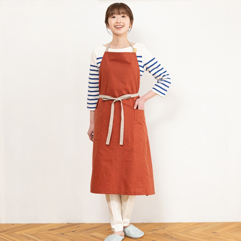 日本製 カフェスタイル エプロン 久留米織 レディース メンズ 男女兼用 先染めタンブラー加工 カフェエプロン キッチン カジュアル 作業用 おしゃれ 綿100% かわいい プレゼント 贈り物 ギフト