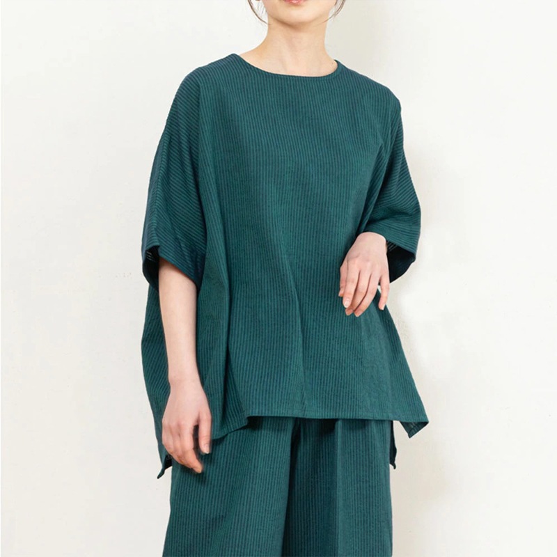 日本製 久留米ちぢみ織 ワイドチュニック レディース 綿100% 涼しい おしゃれ ナチュラル チュニック 大人 かわいい 可愛い 半袖 チェック 実用的 母の日 プレゼント 贈り物