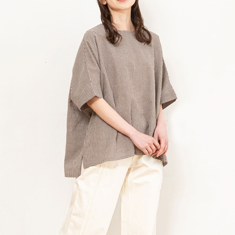 日本製 久留米ちぢみ織 ワイドチュニック レディース 綿100% 涼しい おしゃれ ナチュラル チュニック 大人 かわいい 可愛い 半袖 チェック 実用的 母の日 プレゼント 贈り物