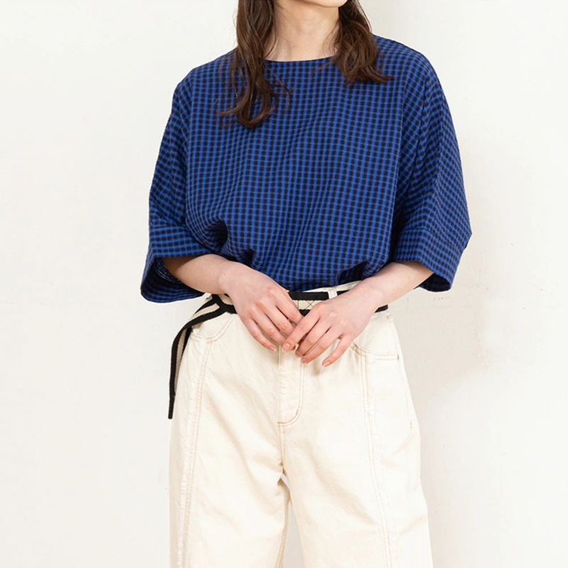 日本製 久留米ちぢみ織 ワイドチュニック レディース 綿100% 涼しい おしゃれ ナチュラル チュニック 大人 かわいい 可愛い 半袖 チェック 実用的 母の日 プレゼント 贈り物