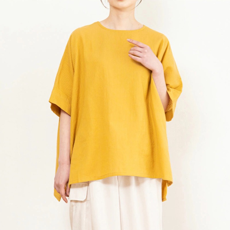 日本製 久留米ちぢみ織 ワイドチュニック レディース 綿100% 涼しい おしゃれ ナチュラル チュニック 大人 かわいい 可愛い 半袖 チェック 実用的 母の日 プレゼント 贈り物