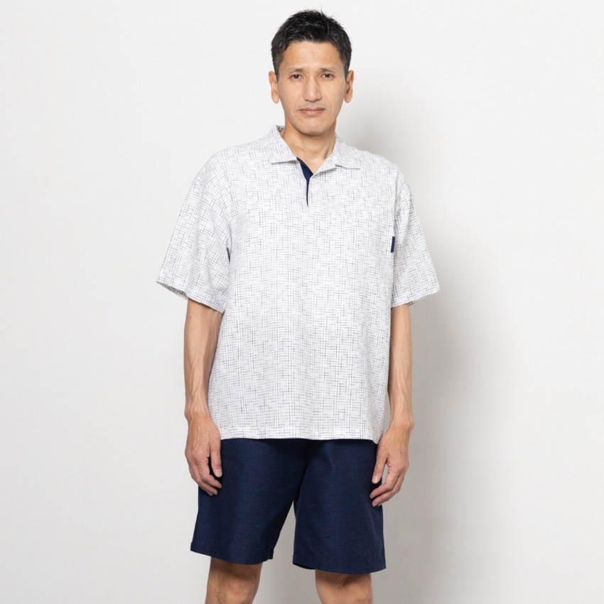 日本製 父の日ギフト プレゼント メンズ 本場 久留米織 ちぢみ織 ポロシャツ ポロ polo 半袖 ホームウェア ルームウェア おしゃれ 夏用 涼しい快適素材 実用的 綿100% 御祝い お礼 敬老の日 サイズ M L LL  XL