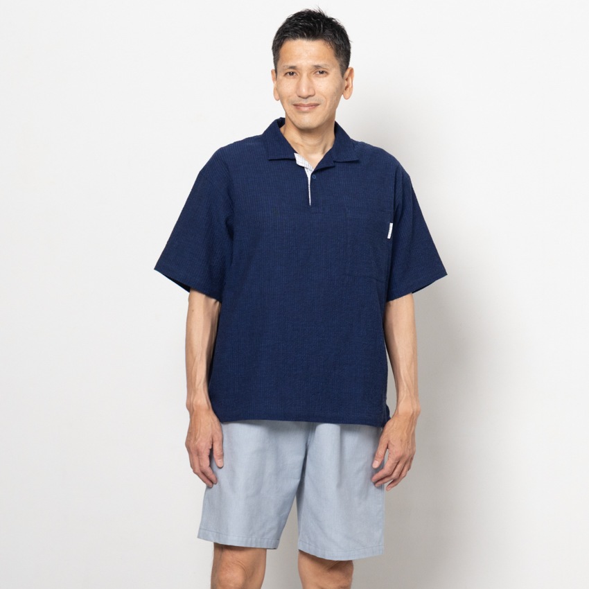 日本製 父の日ギフト プレゼント メンズ 本場 久留米織 ちぢみ織 ポロシャツ ポロ polo 半袖 ホームウェア ルームウェア おしゃれ 夏用 涼しい快適素材 実用的 綿100% 御祝い お礼 敬老の日 サイズ M L LL  XL