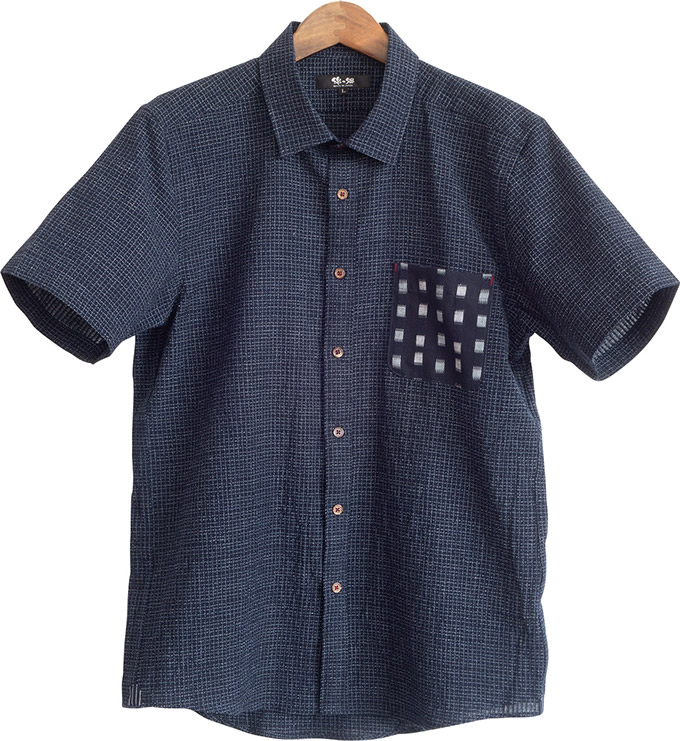 日本製久留米ちぢみ織半袖ドビー織ポケットシャツ【ギフトボックス入り】