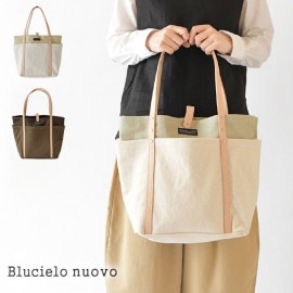 10%OFFクーポン＆ポイント5倍！【BLUCIELO nuovo ブルチェーロヌオーヴォ】20oz コットン キャンバス コンビ 4ポケット トート バッグ   (21328005)レディース 通勤