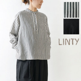 10%OFFクーポン＆ポイント5倍！【LINTY リンティー】コットン リネン バンドカラー プルオーバー シャツ(linty119501)レディース ナチュラル ストライプ 春 夏 無地 20代  