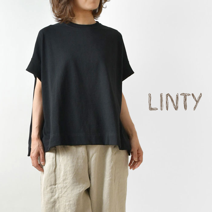 10%OFFクーポン＆ポイント5倍！【LINTY リンティー】天竺 ドルマン Tシャツ (219701)レディース カットソー 春 夏 無地 半袖 黒 コットン100％ 綿 ゆったり  カジュアル シ