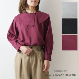 10%OFFクーポン＆ポイント5倍！【nous rendent heureux ヌーランドオロー】コットン アシンメトリー ビッグ 衿 ブラウス(822072)レディース 夏 春 長袖 オフィス ゆっ