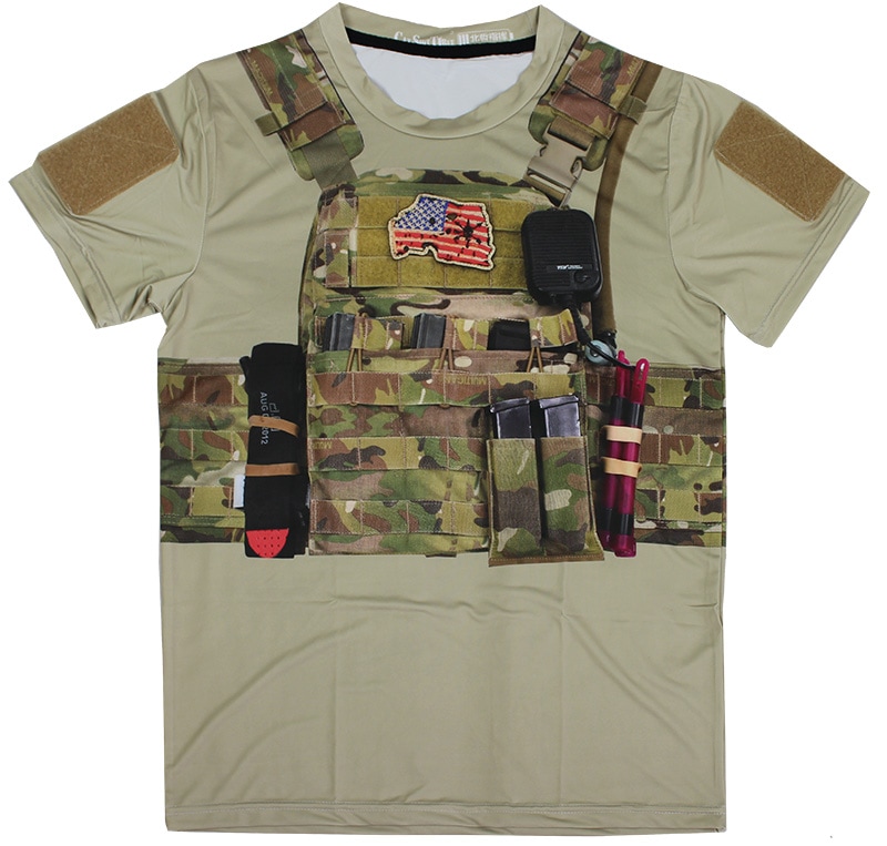 プレートキャリア プリントTシャツ MC/KHAKI スカルパッチ L