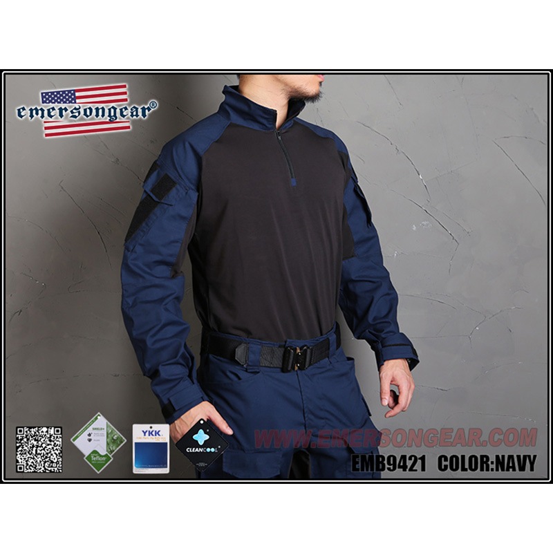 サバゲー装備一式 コンバットシャツ ニーパッド ゴーグル　まとめ売り EmersonGear Blue Label CPスタイル G3コンバットシャツ Navy/L