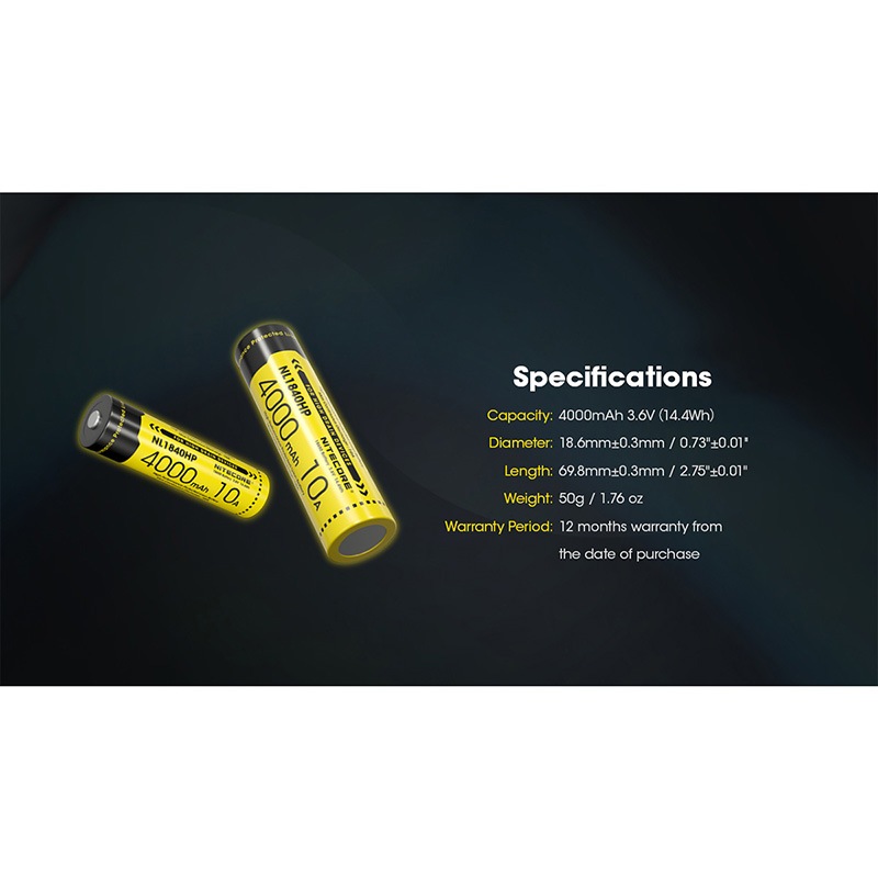 NITECORE(ナイトコア) NL1840HP 4000mAh 3.6V (14.4Wh) 18650 高出力