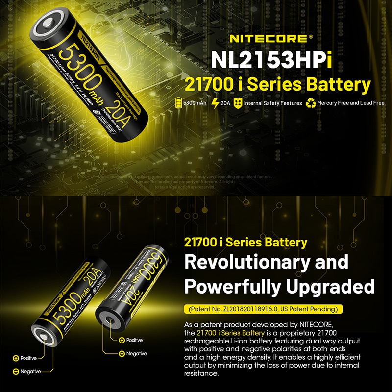 NITECORE(ナイトコア) NL2153HPi 5300mAh 3.6V (20A MAx) 21700 高出力