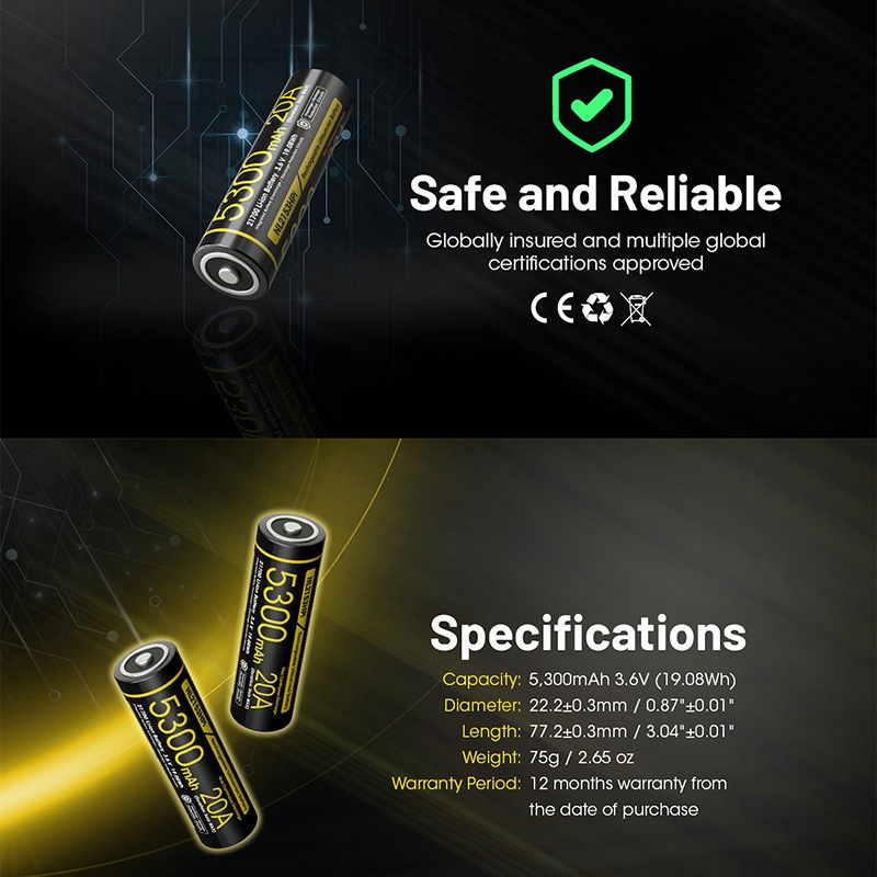 NITECORE(ナイトコア) NL2153HPi 5300mAh 3.6V (20A MAx) 21700 高出力