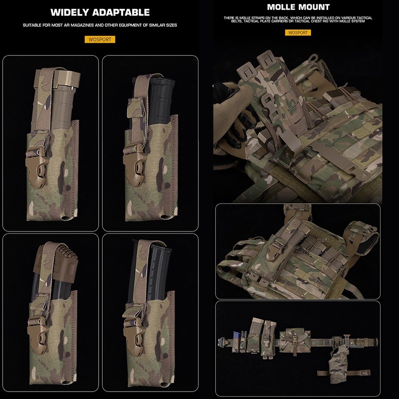 実物 esstac 5.56 シングル+シングルピストル マグポーチ セット WoSporT esstacタイプ 5.56 リディッド ストラップ シングル マガジン