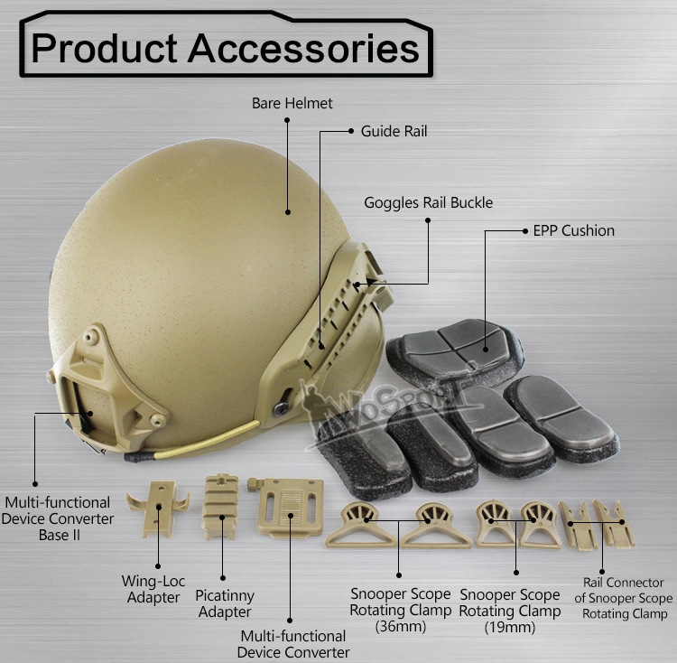 WoSporT MICH 2000タイプ ヘルメット マウント付 TAN | ヘッドウェア