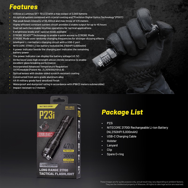 NITECORE(ナイトコア) P23i タクティカル フラッシュライト 最大3000