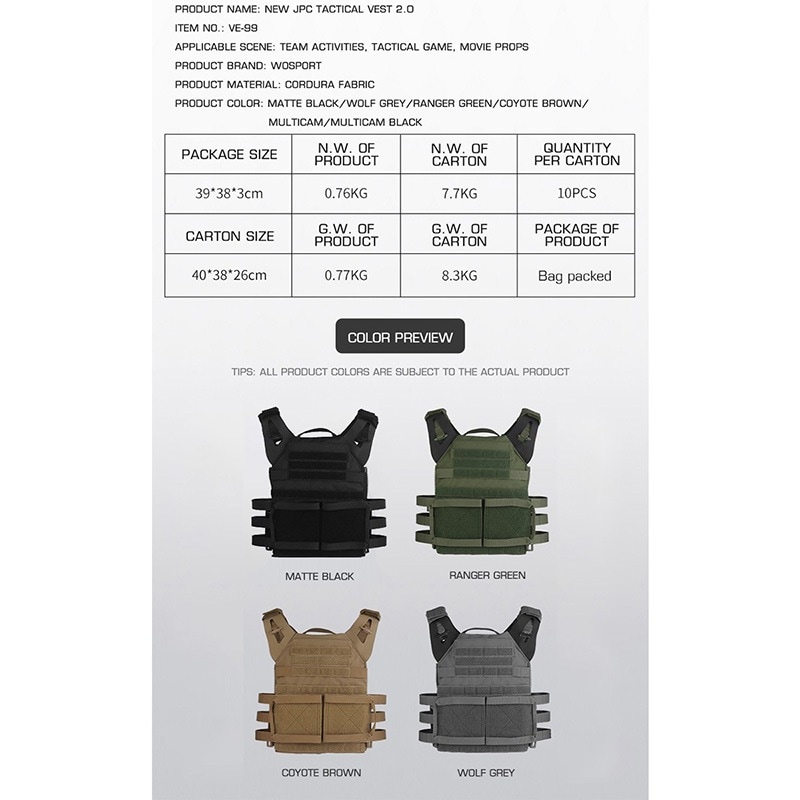 WoSporT New CP JPC 2.0スタイルタクティカルベスト RG