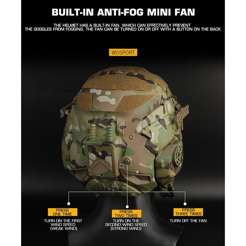 WoSporT アサルトヘルメット (ヘッドセット＆ファン機能搭載) | ヘッド