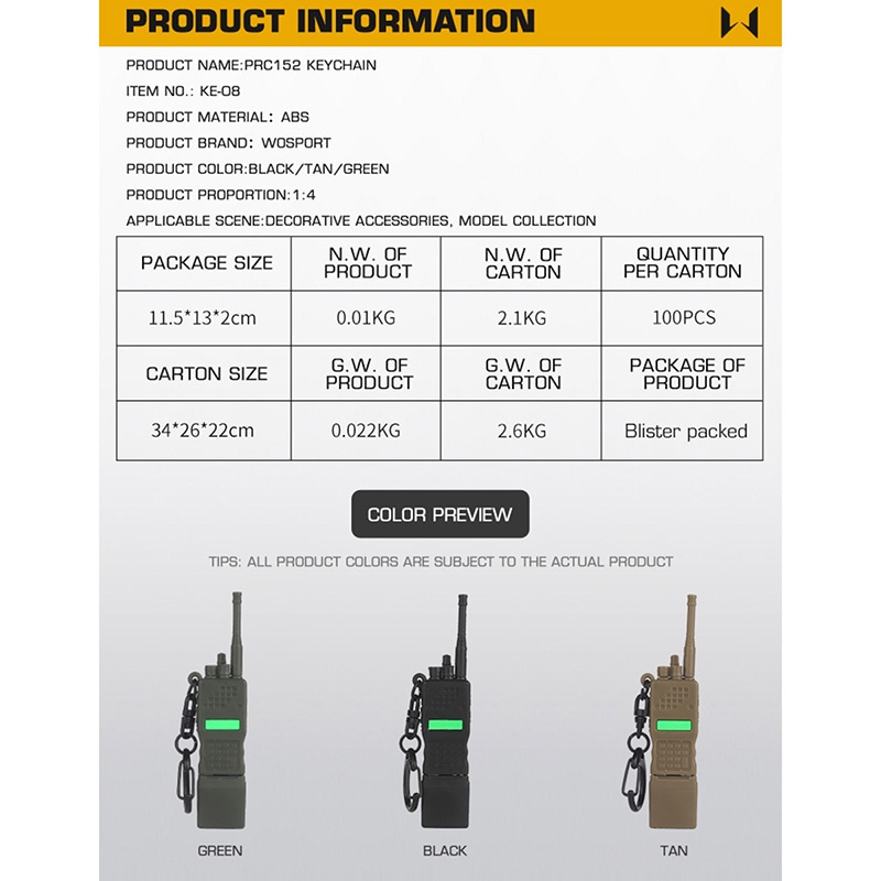 WoSporT PRC-152 ダミー無線機 キーチェーン Black | ミリタリー