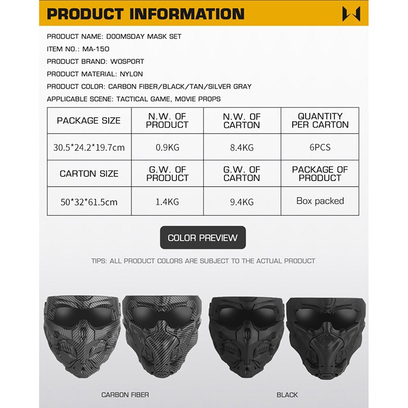 WoSporT Doomsday(ドゥームズデイ)マスクセット Carbon Fiber