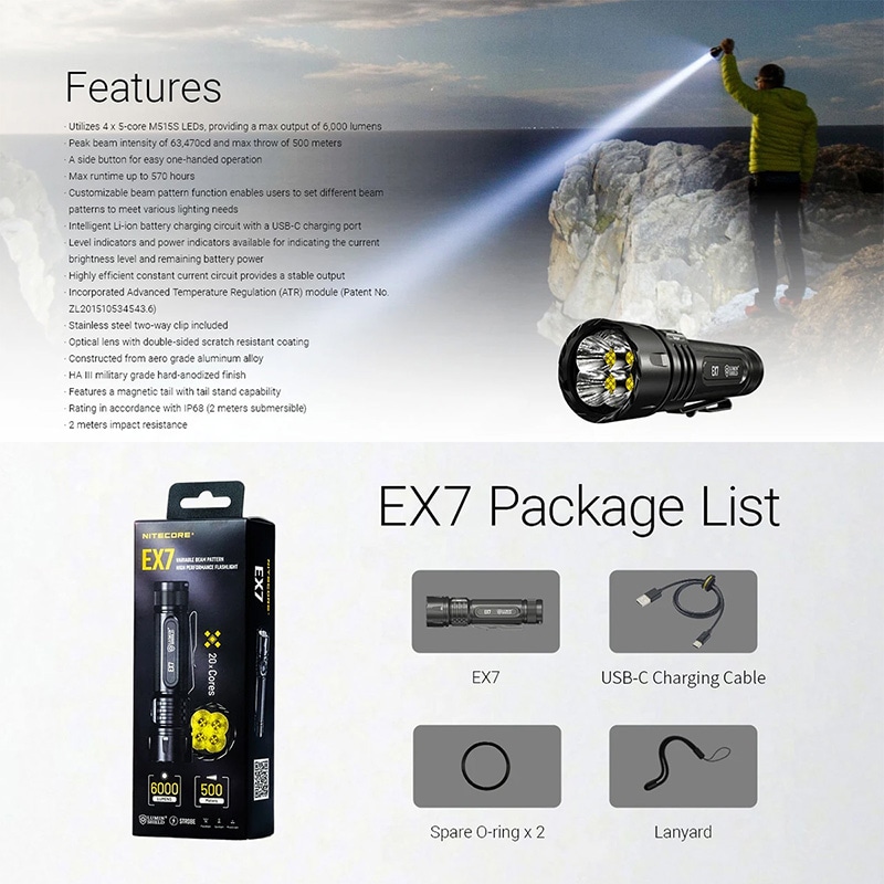 NITECORE(ナイトコア) EX7 マルチビーム フラッシュライト 最大6000