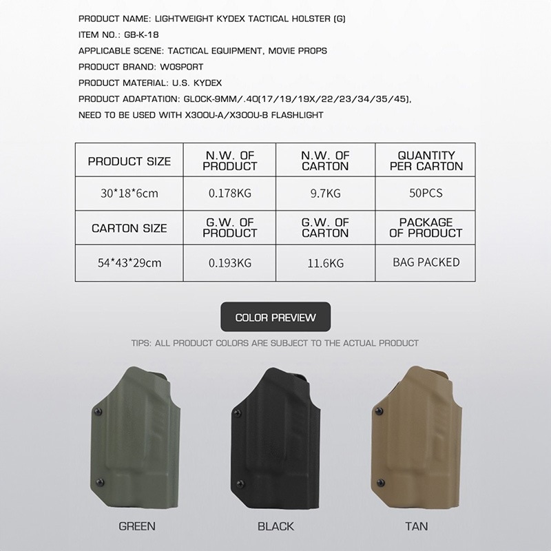 WoSporT GBRSスタイル OWBカイデックスホルスター 各社グロック