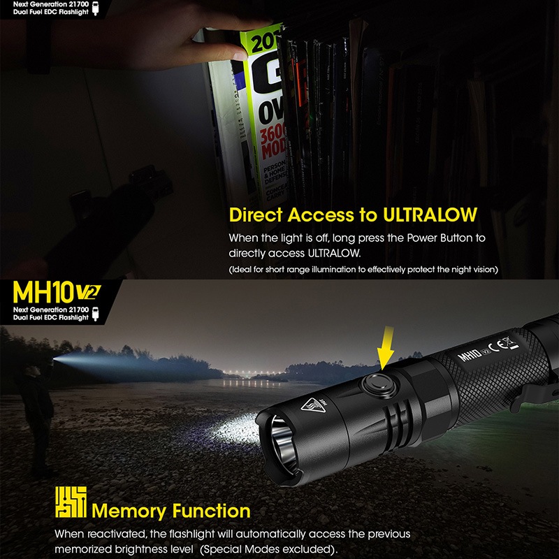NITECORE MH10S ナイトコア フラッシュライト LED 中古 NITECORE(ナイトコア) MH10 V2 フラッシュライト 最大1200ルーメン
