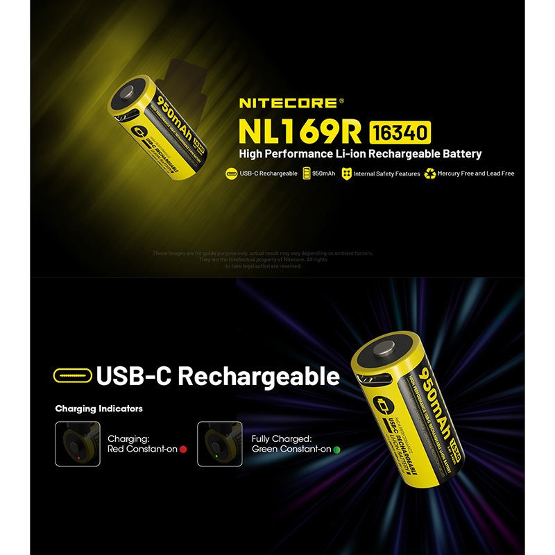 NITECORE(ナイトコア) NL169R 950mAh 3.6V (3.42Wh) 16340 USB Type-C