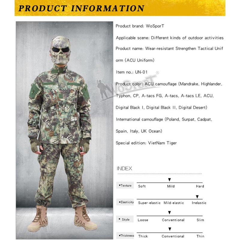 WoSporT BDU 迷彩服上下セット (ブーニーハット付属) 2XLサイズ/ACU
