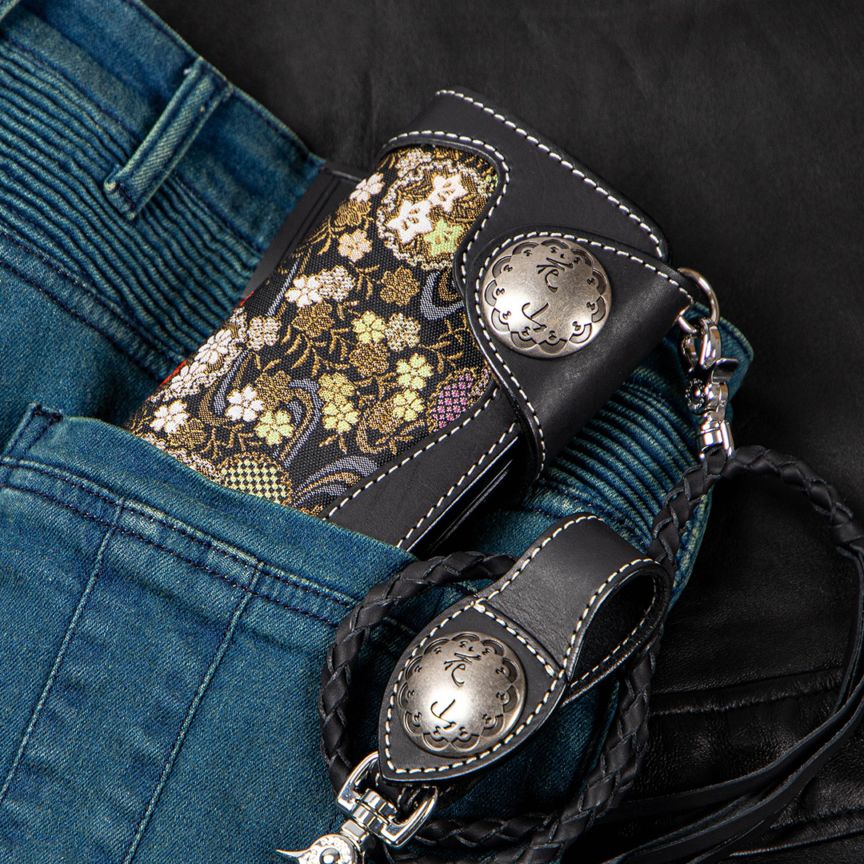 [新柄登場/流水雪輪]花山レザーウォレット[W-9AK-流水雪輪-BK]