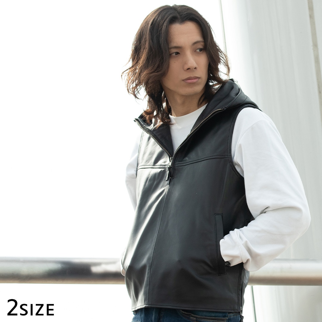 ノースリーブレザーパーカー[26SJ-7]
