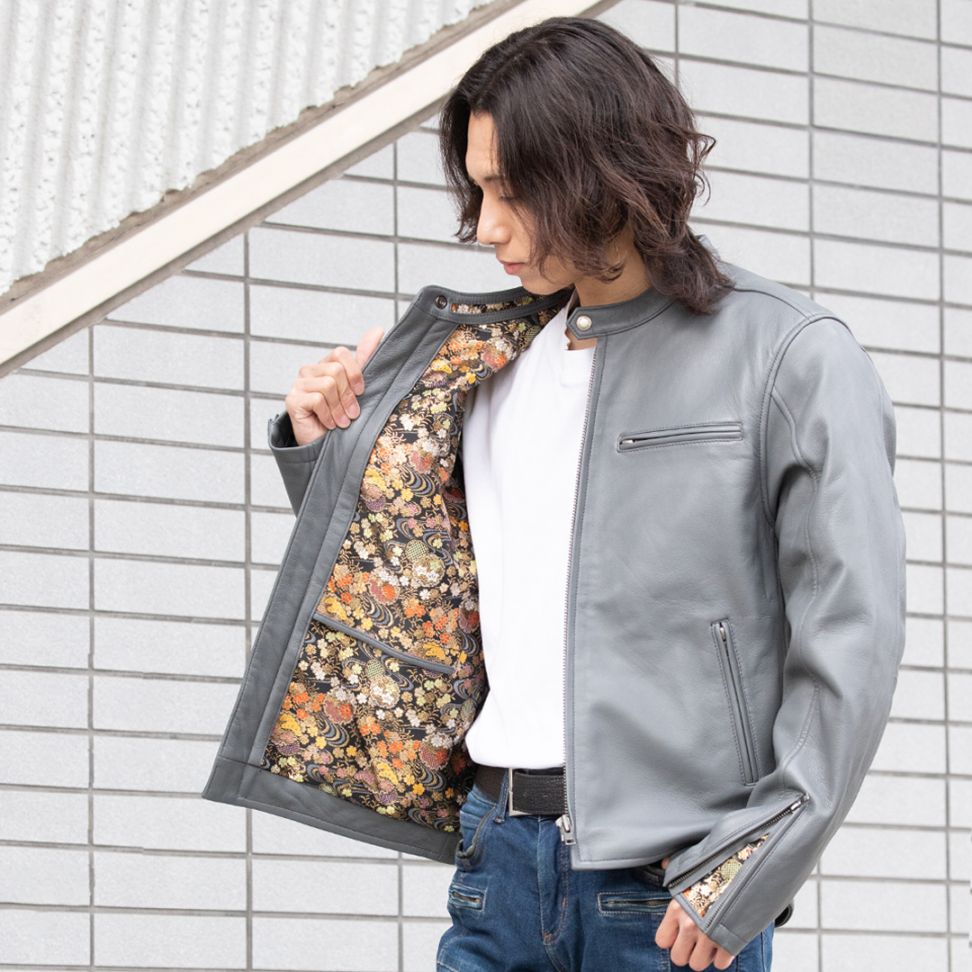 金襴レザージャケット[21SJ-14K_流水雪輪GY]