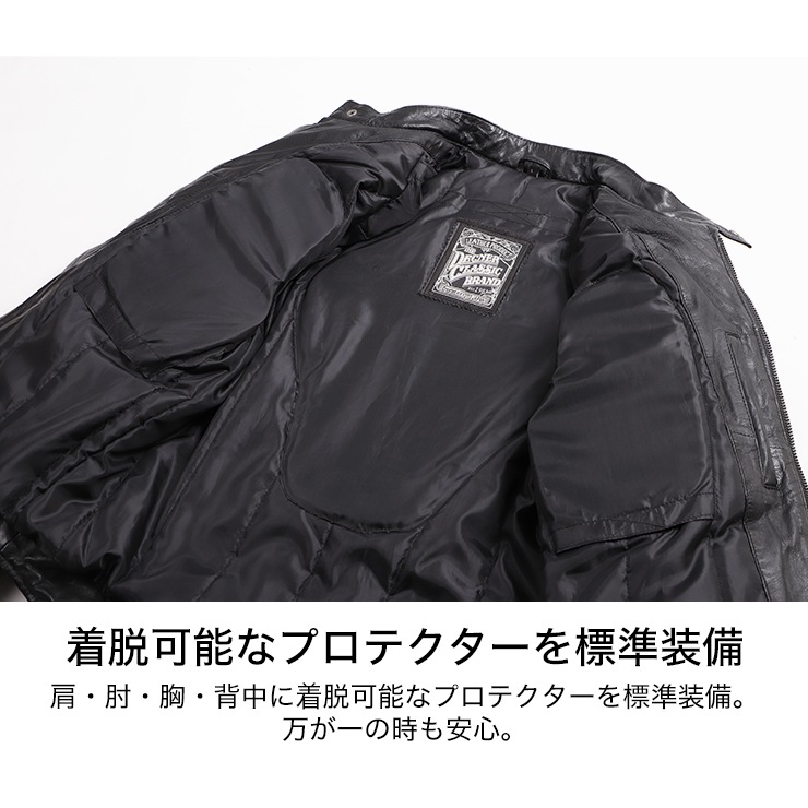 定価5万 雰囲気抜群 DEGNER プロテクター レザージャケット ブラック バイク レザーフーディージャケット[24WJ-5] ウェア,メンズ