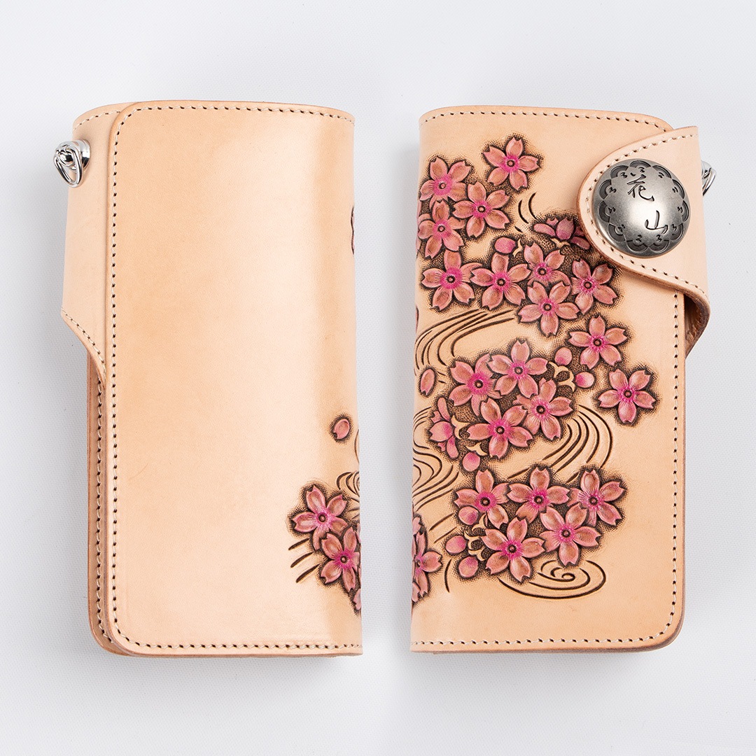 バイク ウェア レザーカービング[W-9B-櫻-TAN] 花山,花山工房 デグナー