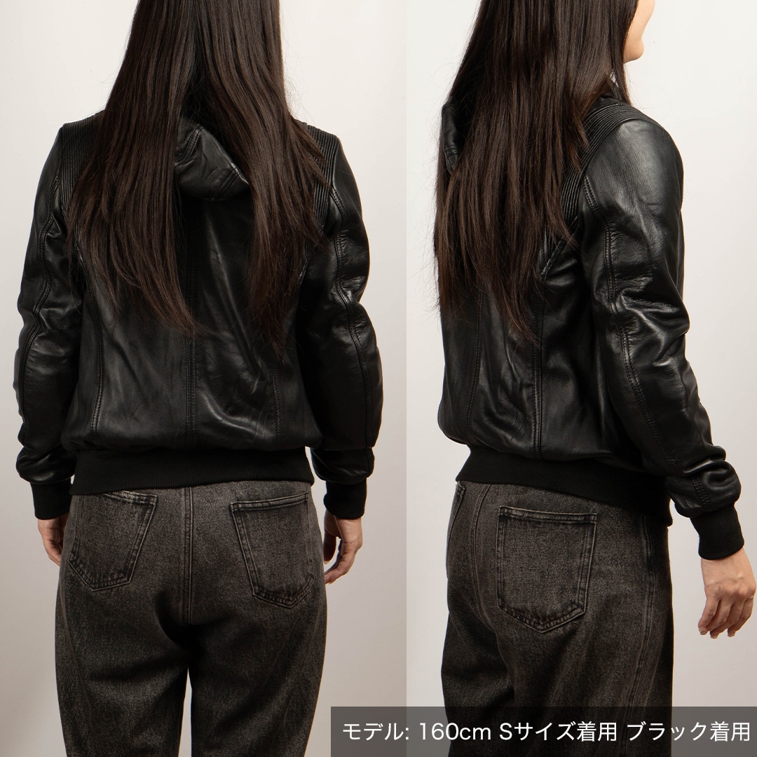 diesel フード付き ブラック 羊革レザージャケット L-ILYAN レザージャケット｜ブラック｜ウィメンズ｜DIESEL