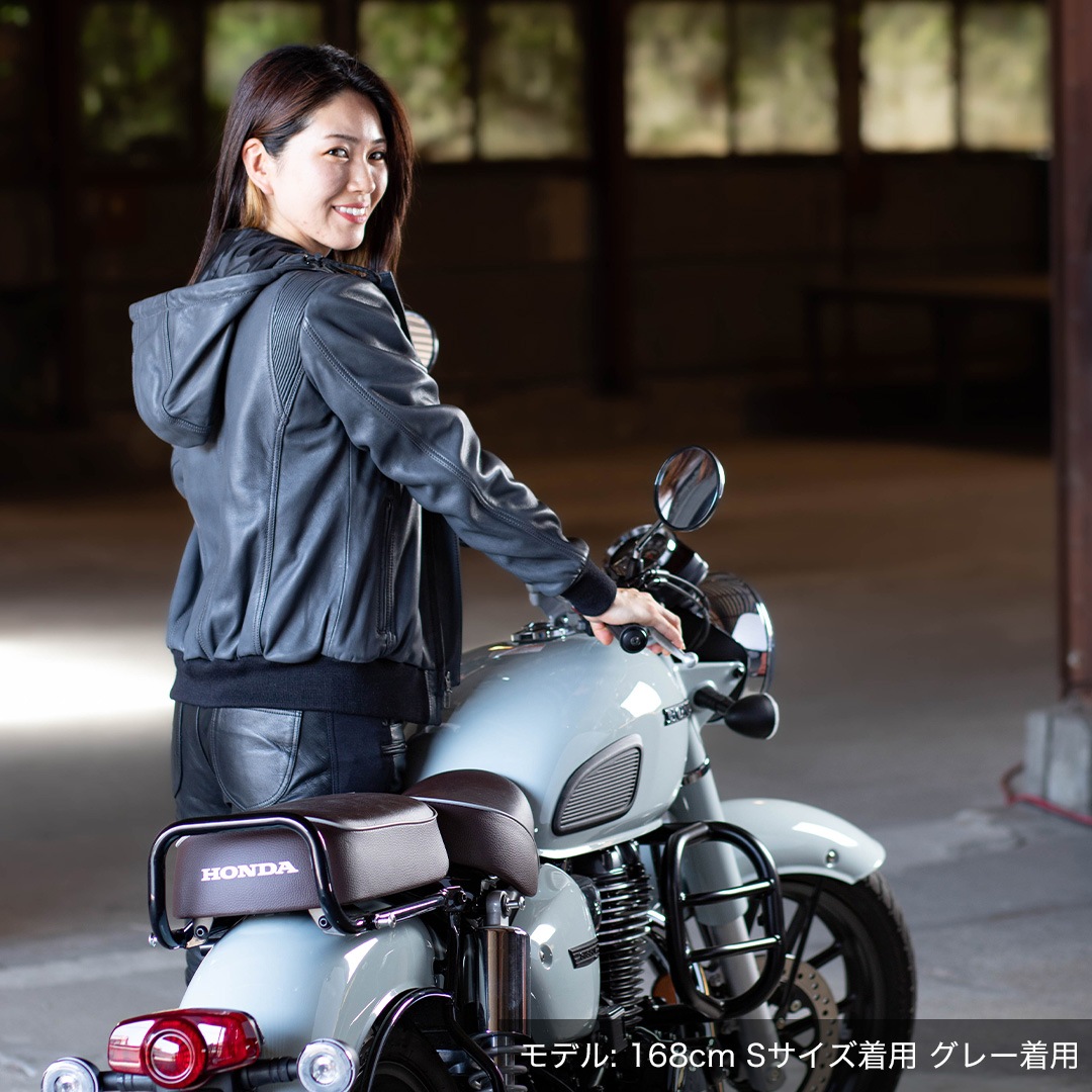 DEGNER フード付きレザージャケット グレー レディースM バイク | レディースフード付きレザージャケット[FR25WJ-5