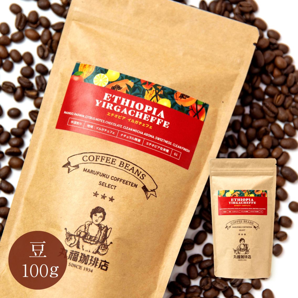【期間限定】珈琲豆　エチオピア・イルガチェフェ 中深煎り（100g）【ギフト包装・のし不可】