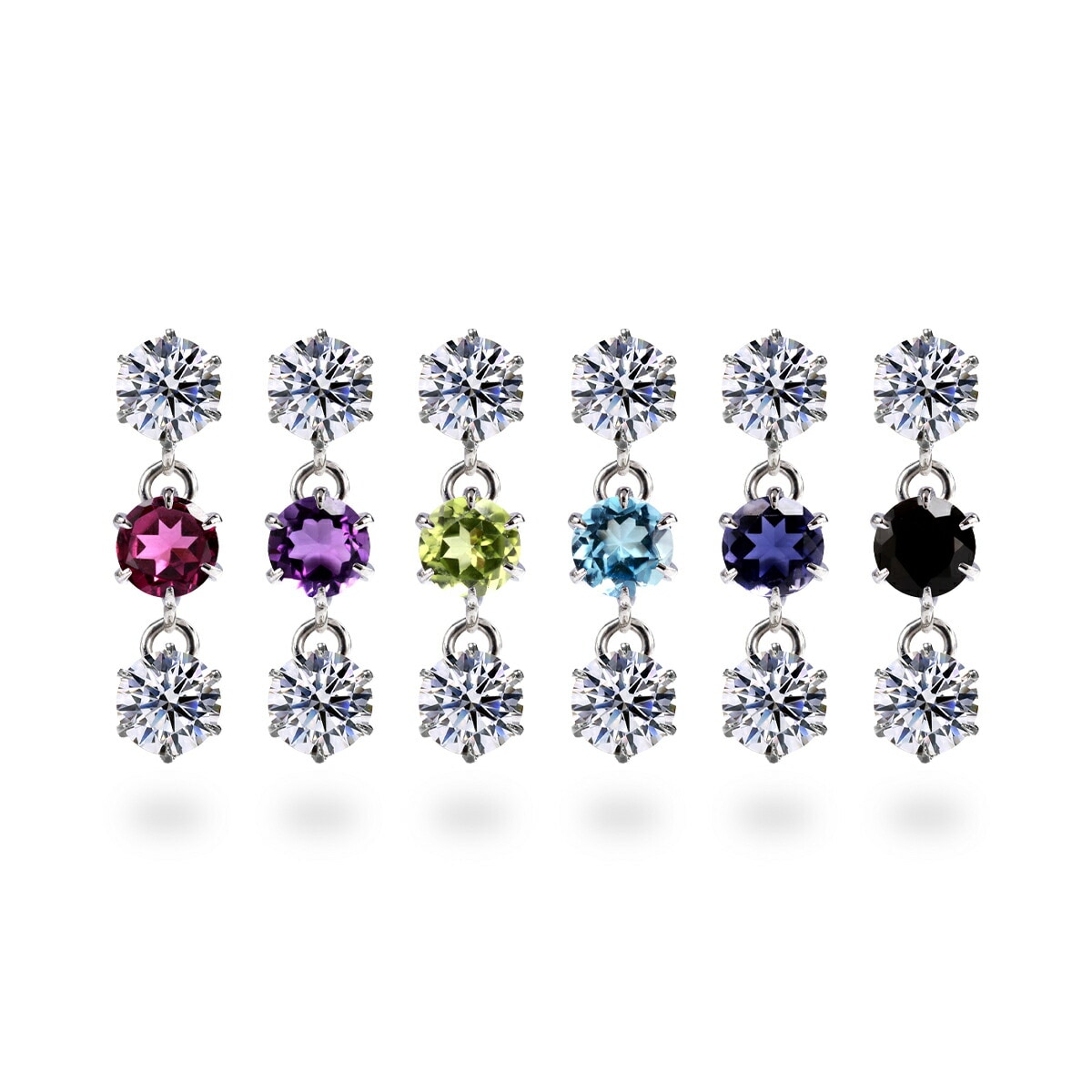天然石×キュービック 3連 スタッドピアス ［3mm］