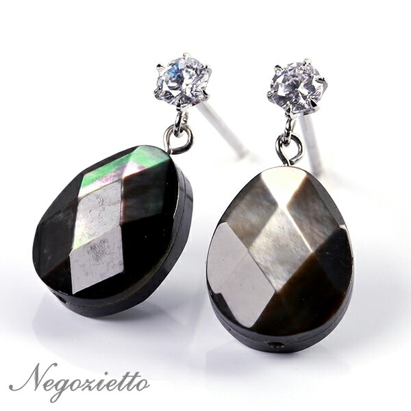 ピアス   3MMCZ 8X10MM P/S 黒蝶貝