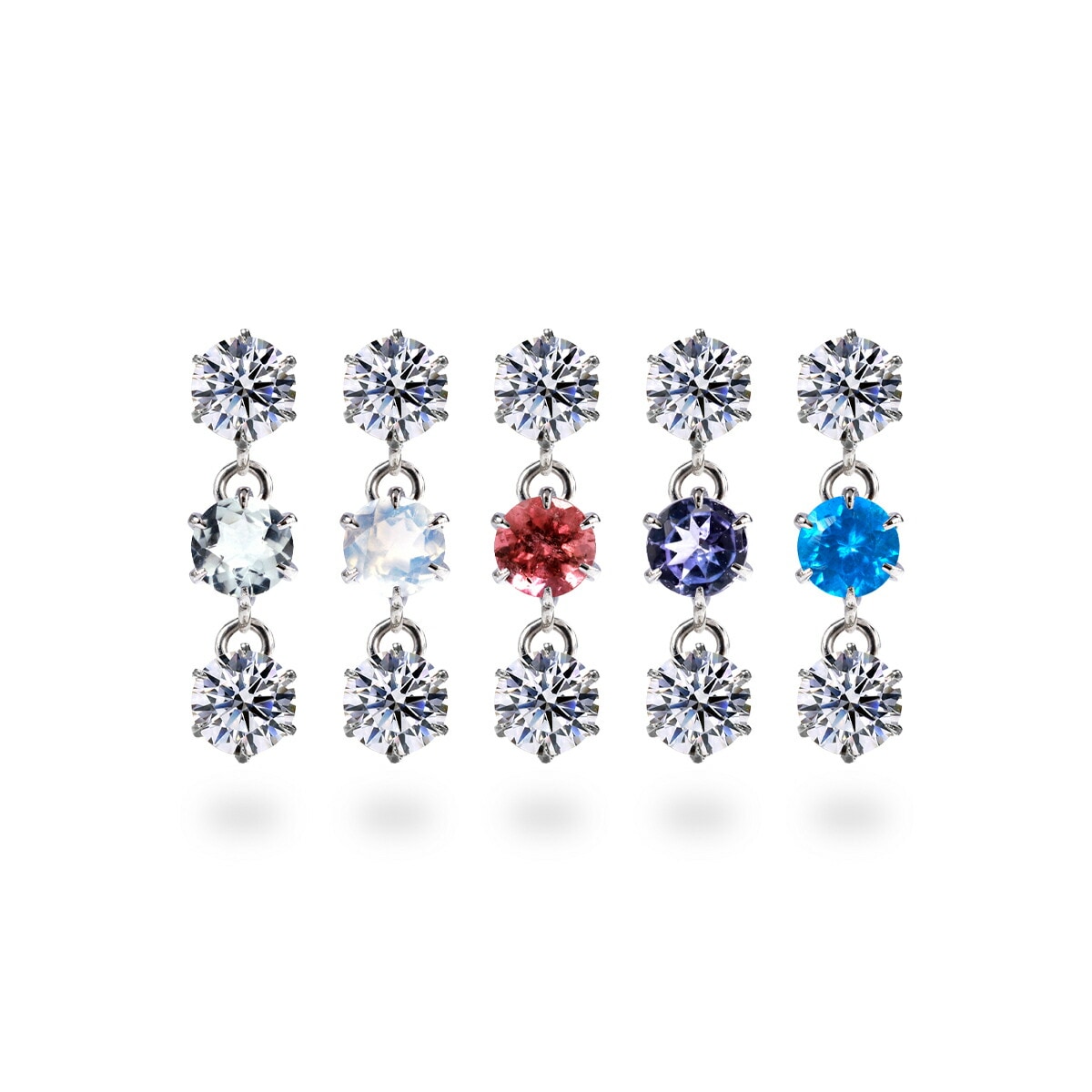 【片耳販売】天然石×キュービック 3連 スタッドピアス ［3mm］