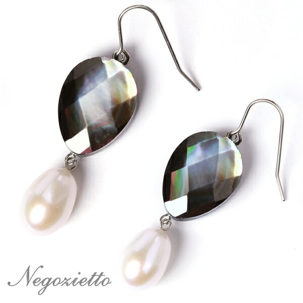 ピアス   WRフック(小) 12X16MM 黒蝶貝/淡水P